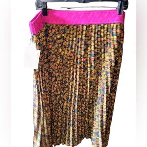 Lularoe brown , mustard & hot pink floral pleated Jill skirt‎ . NWT.